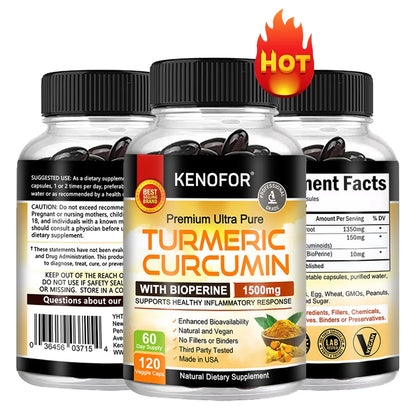 Turmeric Curcumin Capsules 1500mg - Supports Cell Health, Antioxidants, Promotes Joint and Bone Health
