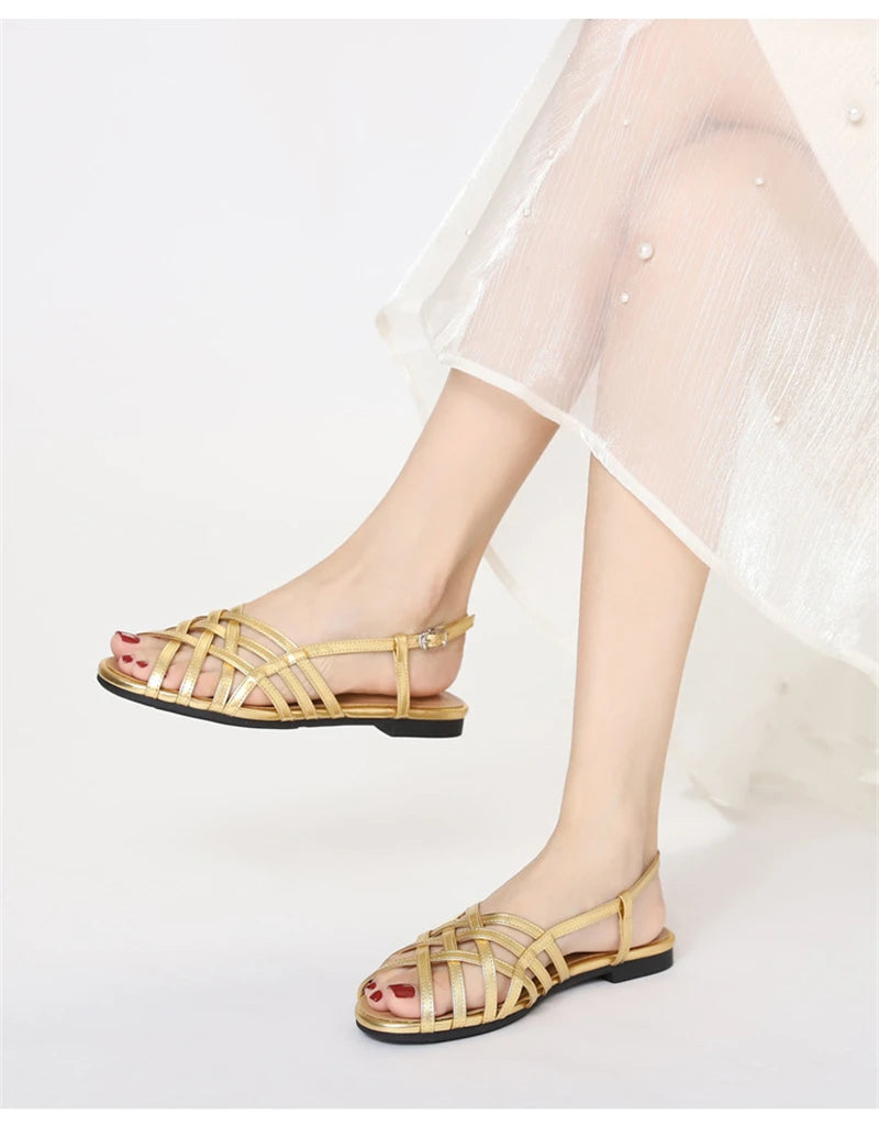Women Roman Gladiator Flat Sandals Summer Soft Bottom Open Toe Narrow Band Weave Casual Shoes Plus Size Sandalias босоножки
