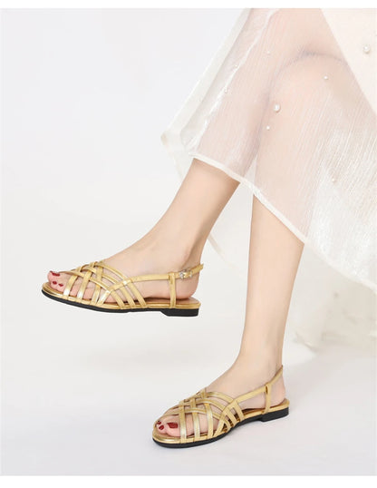 Women Roman Gladiator Flat Sandals Summer Soft Bottom Open Toe Narrow Band Weave Casual Shoes Plus Size Sandalias босоножки