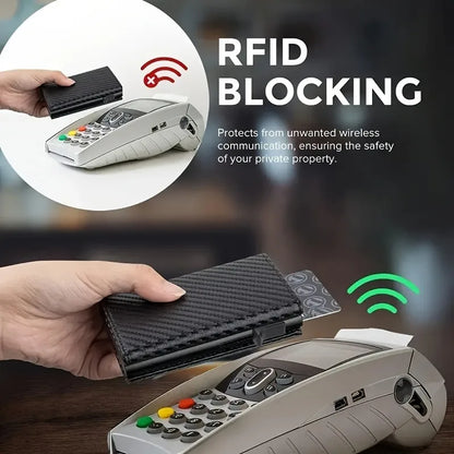 Men and women  Minimalist RFID Blocking Wallet-Automatic Pop-up Metal Credit Card Holder,Zipper Coin Purse Business Card Wallet