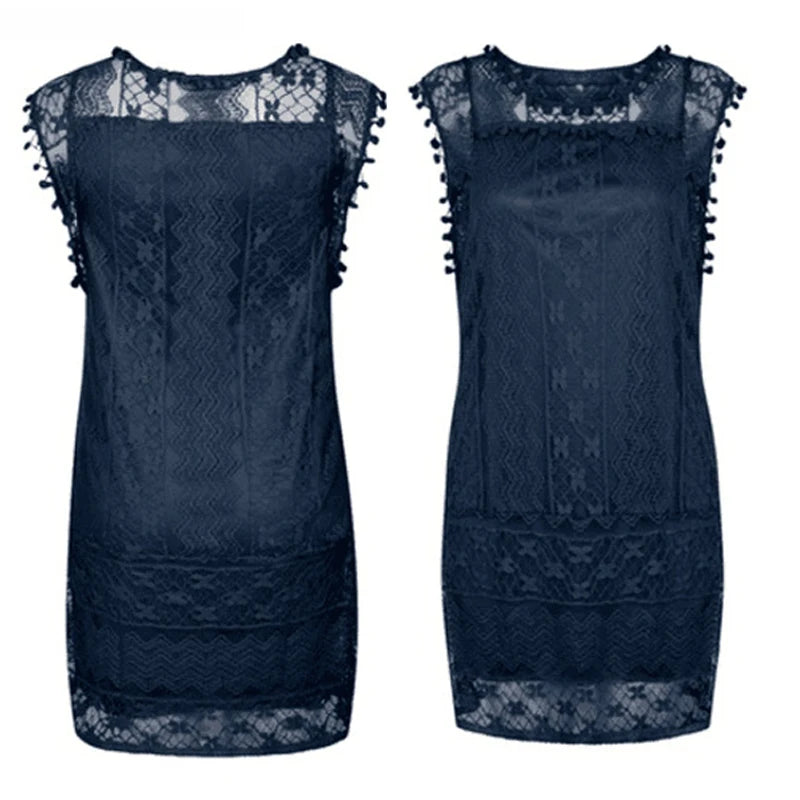 Summer White Women Dress 2024 Casual Sleeveless Beach Short Dress Female Sexy Tassel Mini Lace Dress Vestidos De Tricô Femenino