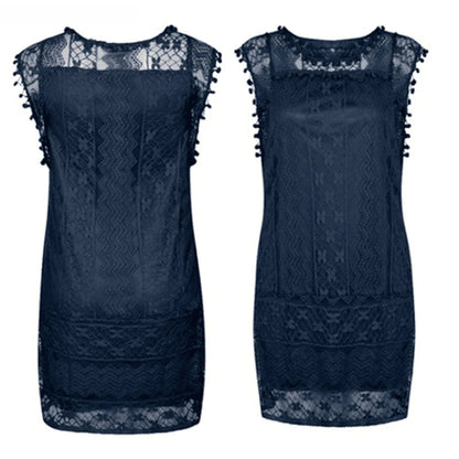 Summer White Women Dress 2024 Casual Sleeveless Beach Short Dress Female Sexy Tassel Mini Lace Dress Vestidos De Tricô Femenino
