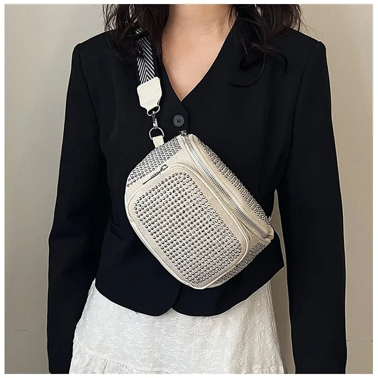 Fashion Shiny Women crossbody bags PU leather Wide strap Female Shoulder bags Ladies Waist Pack and Purses Saddle Chest Bags