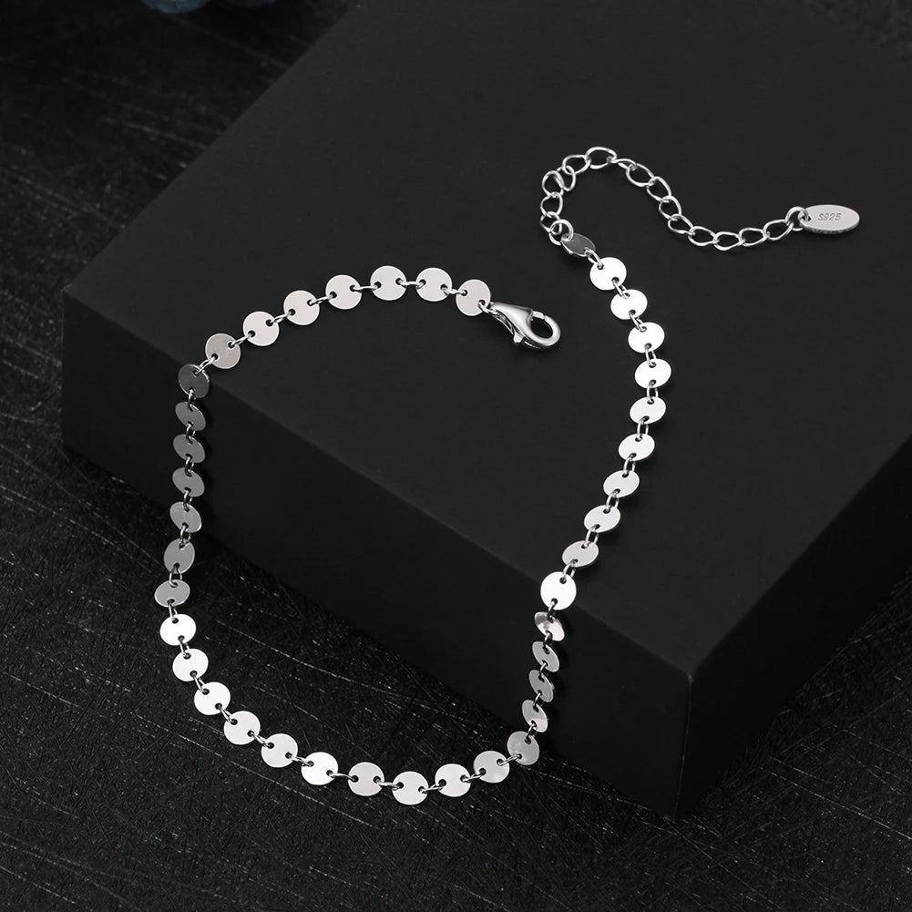 Rinntin Italian Sparkle Mirror Link Chain Anklet Women's 925 Silver Summer Foot Chain Bracelet Fashion Ankle Straps Jewelry SA29