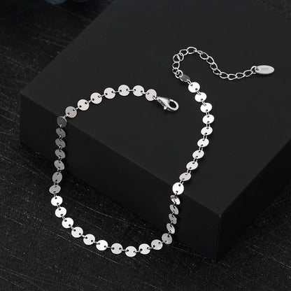Rinntin Italian Sparkle Mirror Link Chain Anklet Women's 925 Silver Summer Foot Chain Bracelet Fashion Ankle Straps Jewelry SA29