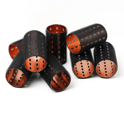 6pcs Large Roller Set Hook & Loop Aluminium Rose Gold Core Self Grip Rollers Ceramic Hot Thermal Volume Curler 90mm 1934