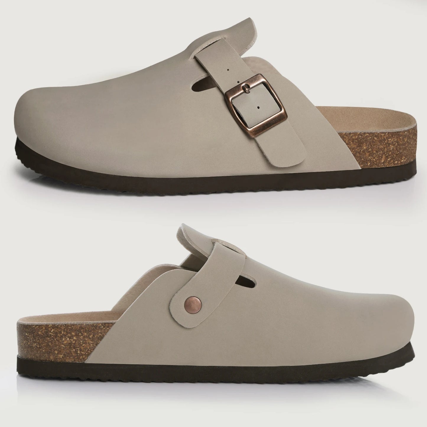 Goosecret Genuine Cow Suede Clogs for Women Men Clogs Soft Cork Footbed Mules Leisure House Shoes with Arch Support Beach Slides