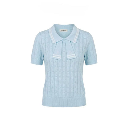Summer College Style Knitted Collar Girls' T-shirt Simple, Breathable, Comfortable Short Sleeved Commuting Texture High-end Top