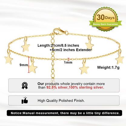 Rinntin Italian Sparkle Mirror Link Chain Anklet Women's 925 Silver Summer Foot Chain Bracelet Fashion Ankle Straps Jewelry SA29