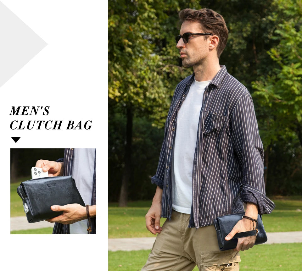 CONTACT'S Genuine Leather Male Clutch Password Design Men Handbag Wristlet Large Capacity Clutch Purse Casual Wallet Bag