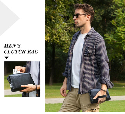 CONTACT'S Genuine Leather Male Clutch Password Design Men Handbag Wristlet Large Capacity Clutch Purse Casual Wallet Bag