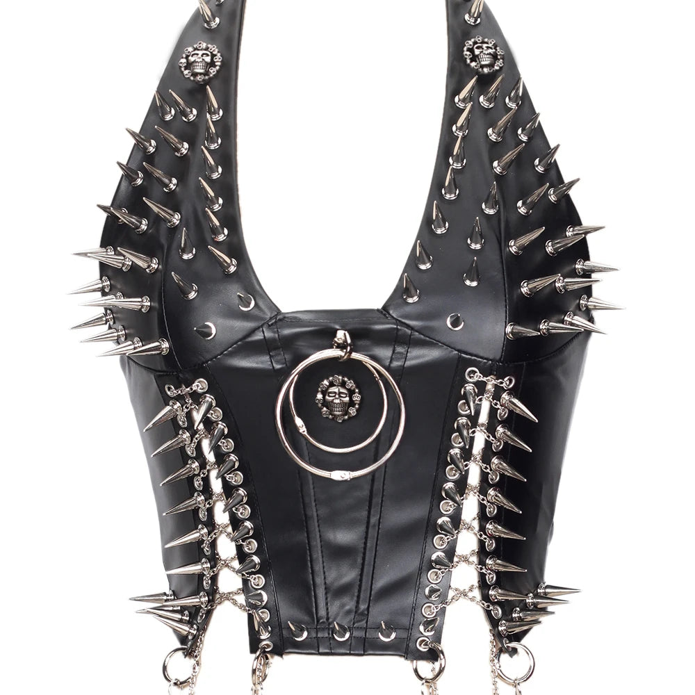 Goth Top Y2K Clothes Women's Tanks Emo Clothing Gothic Boho Tops with Spikes Punk Rock Teens Festival Spiked Bra Grunge T shirt