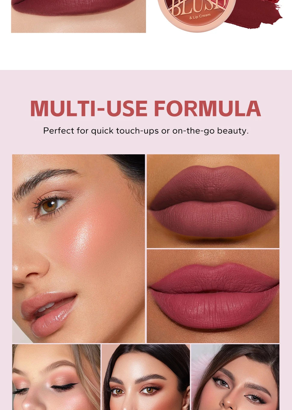3-color blush palette-cream 2-in-1 multifunctional facial lip makeup, berry, pink, red waterproof