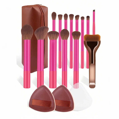 17pcs Professional Soft Long Aluminum Makeup Brush Set, Including Foundation Brush, Eyeshadow Brush, Eyebrow Brush, Blending