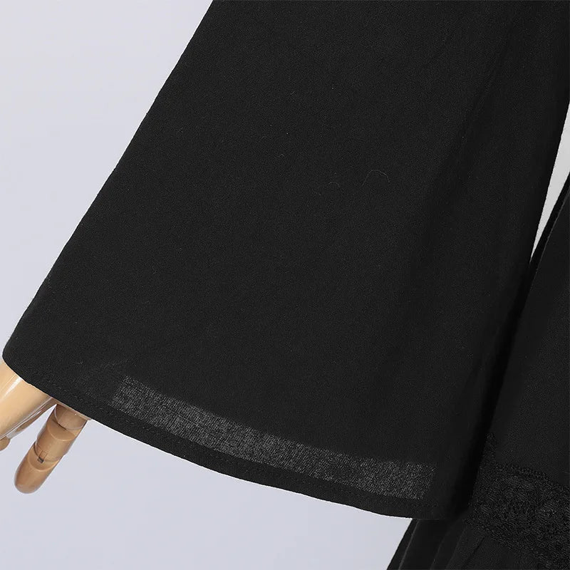 2025 New Beige Halloween/Christmas Square Neck Lace Trim Bell Sleeve Dress for Women, Halloween/Christmas COS Costumes Long Sirt
