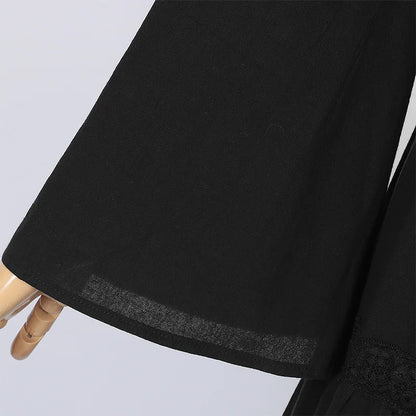 2025 New Beige Halloween/Christmas Square Neck Lace Trim Bell Sleeve Dress for Women, Halloween/Christmas COS Costumes Long Sirt