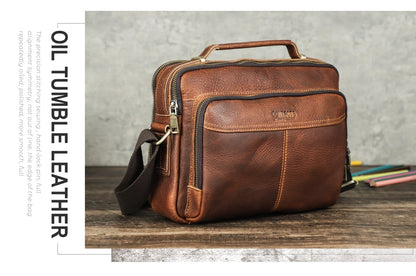 CONTACT'S Crazy Horse Leather Men Messenger Bag Vintage Man Crossbody Bag Handbags Large Capacity Male Shoulder Bags Bolsos