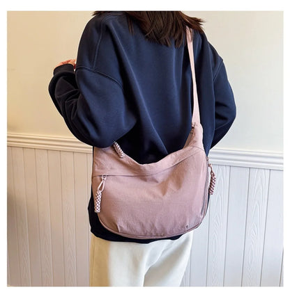 Casual Canvas Crossbody Bags Korean Simplified Large Capacity Sports Hobos Bag Solid Color Lightweight Dumpling Bag Women