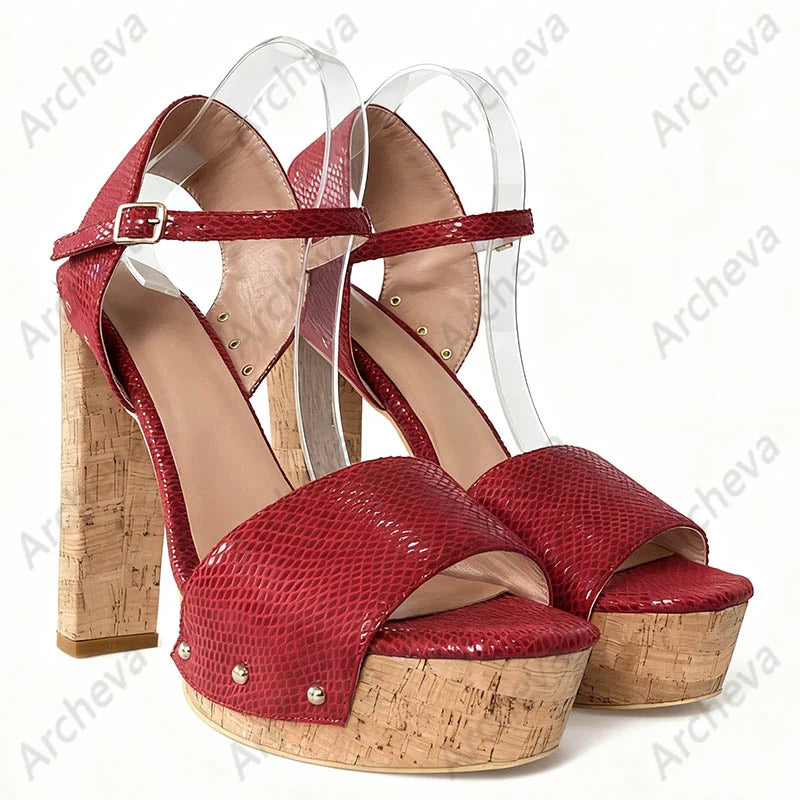 Ronticool Women Summer Black Cork Heel Platform Sandals - Ankle Strap High Heels Black Casual Shoes Ladies US Plus Size 5-20