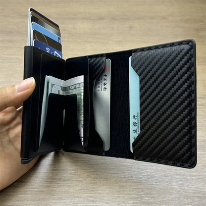 Men and women  Minimalist RFID Blocking Wallet-Automatic Pop-up Metal Credit Card Holder,Zipper Coin Purse Business Card Wallet