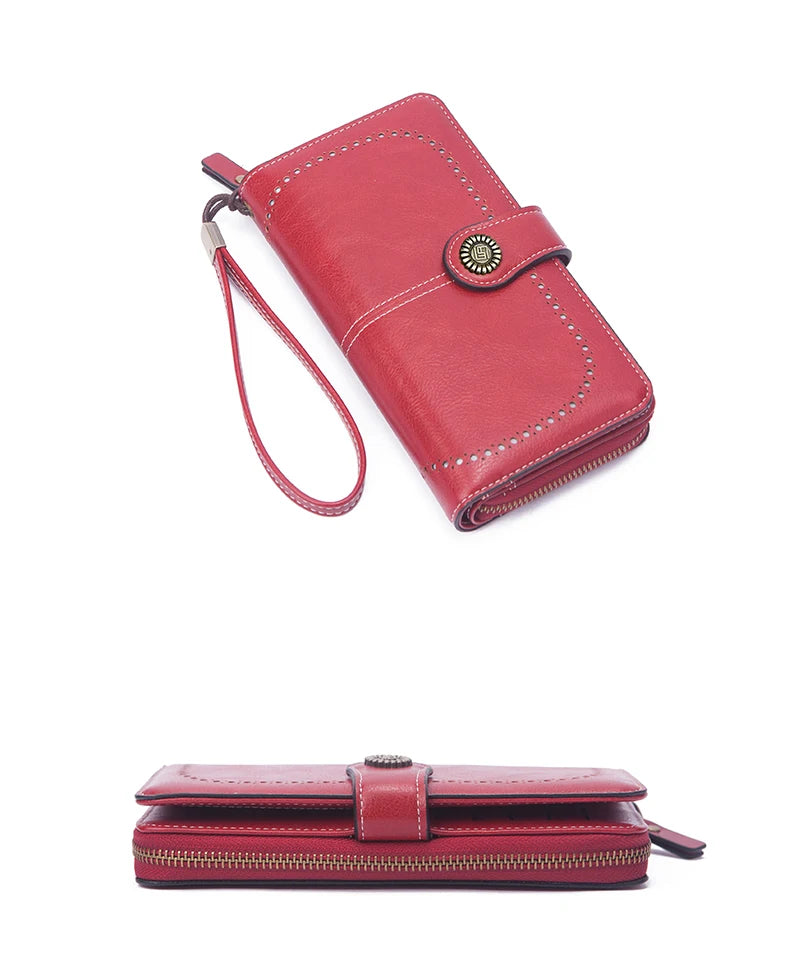 Vintage Large Capacity Women's Purse, Monochromatic, Multi-card, Long Wallet, Multi-function Zipper Strap, Wrist Strap, New
