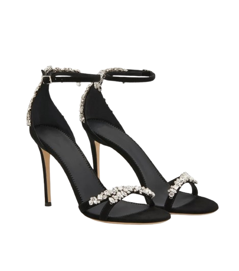 Black High Heels Women's Stiletto Heels Celebrity Style 2024 New Versatile Slotted Buckle Rhinestone Open Toe Round Toe Sandals