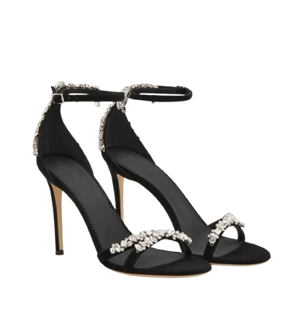 Black High Heels Women's Stiletto Heels Celebrity Style 2024 New Versatile Slotted Buckle Rhinestone Open Toe Round Toe Sandals