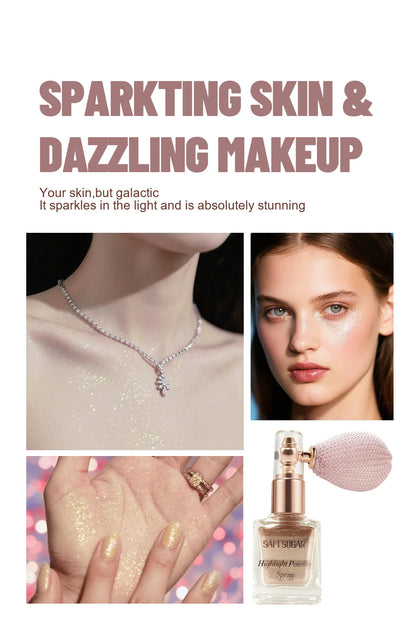 Face & Body Shimmer Spray, Contour Highlight Powder Mist, Ultra-Fine Glitter for Cheekbones Legs Body, Dewy Makeup Setting Spray