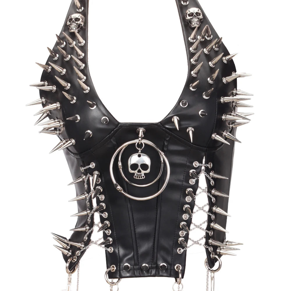 Goth Top Y2K Clothes Women's Tanks Emo Clothing Gothic Boho Tops with Spikes Punk Rock Teens Festival Spiked Bra Grunge T shirt
