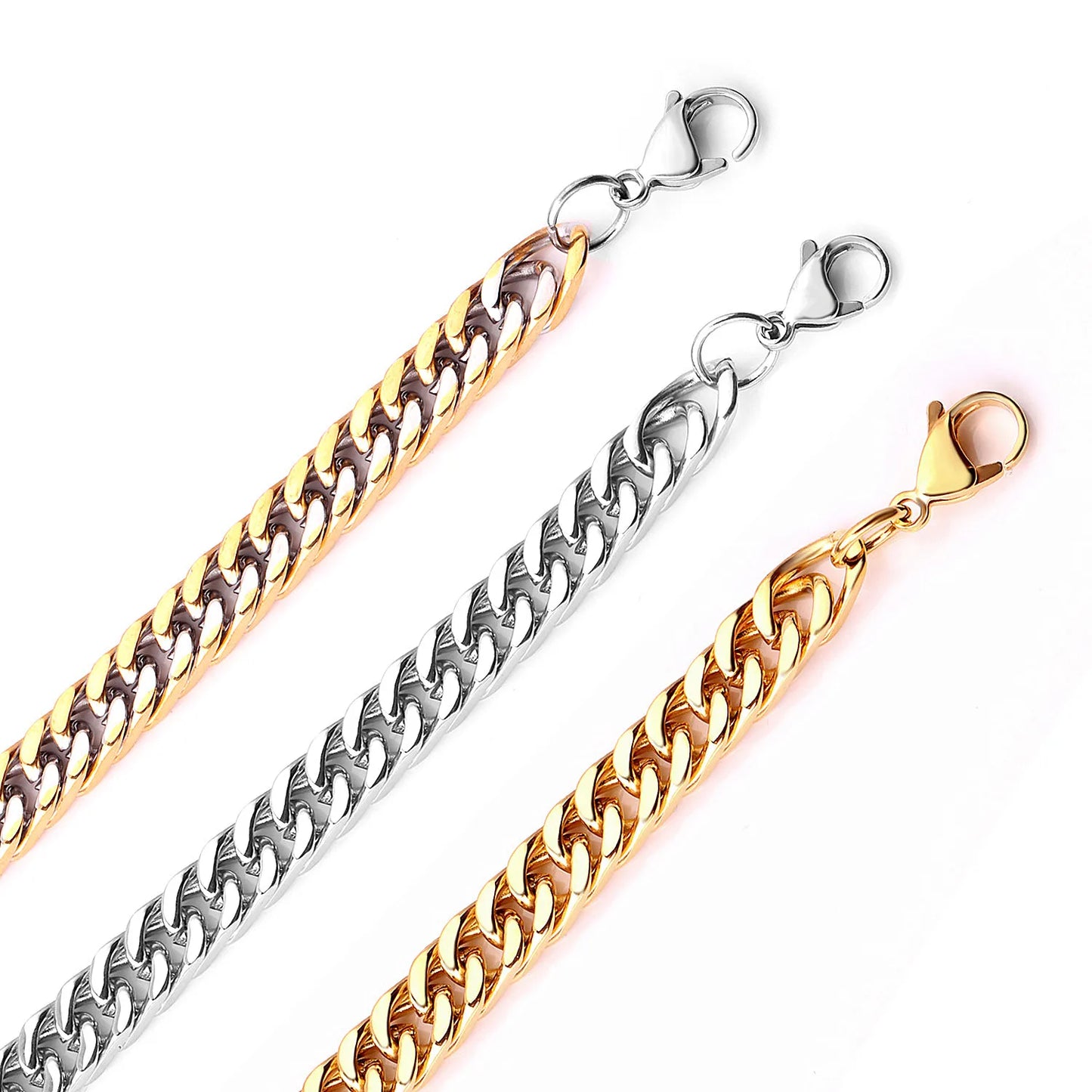 LUXUSTEEL 7MM Punk Stainless Steel Cuban Curb Link Chain For Women Men Gold Color Necklace Hip Hop Miami Male Jewelry Wholesale