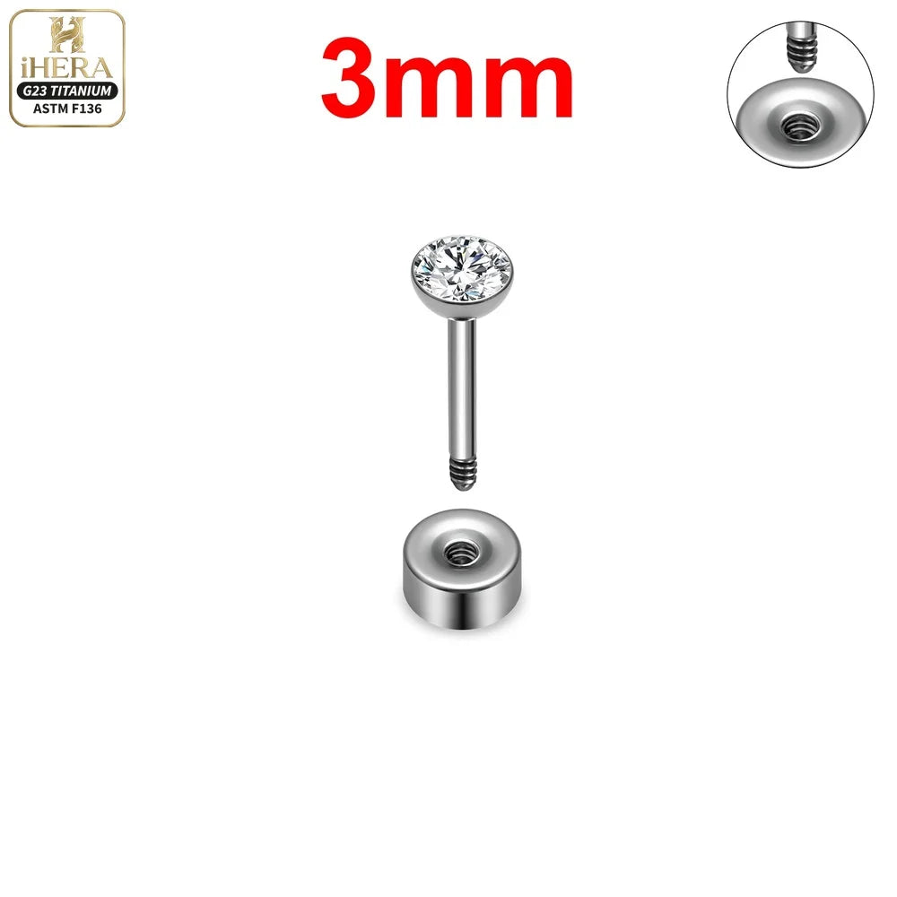 ASTM F136 Titanium Piercing Round Bowl Shaped Screw Labret Earring Set Lip Ring Cartilage Tragus Conch Jewelry Helix Nose Studs