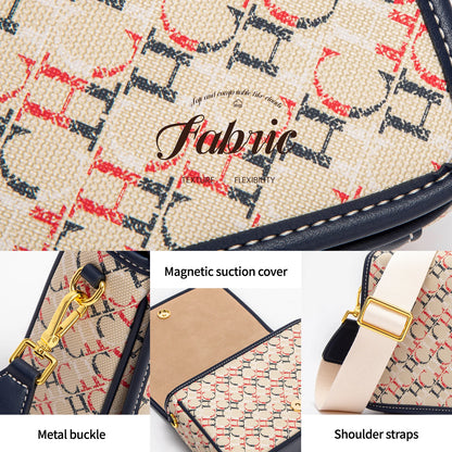 CHCH Women's Saddle Bag 2024 New Brand Letter Printed Flap Cross Shoulder Bag Retro Wide Shoulder Strap Single Shoulder Bag