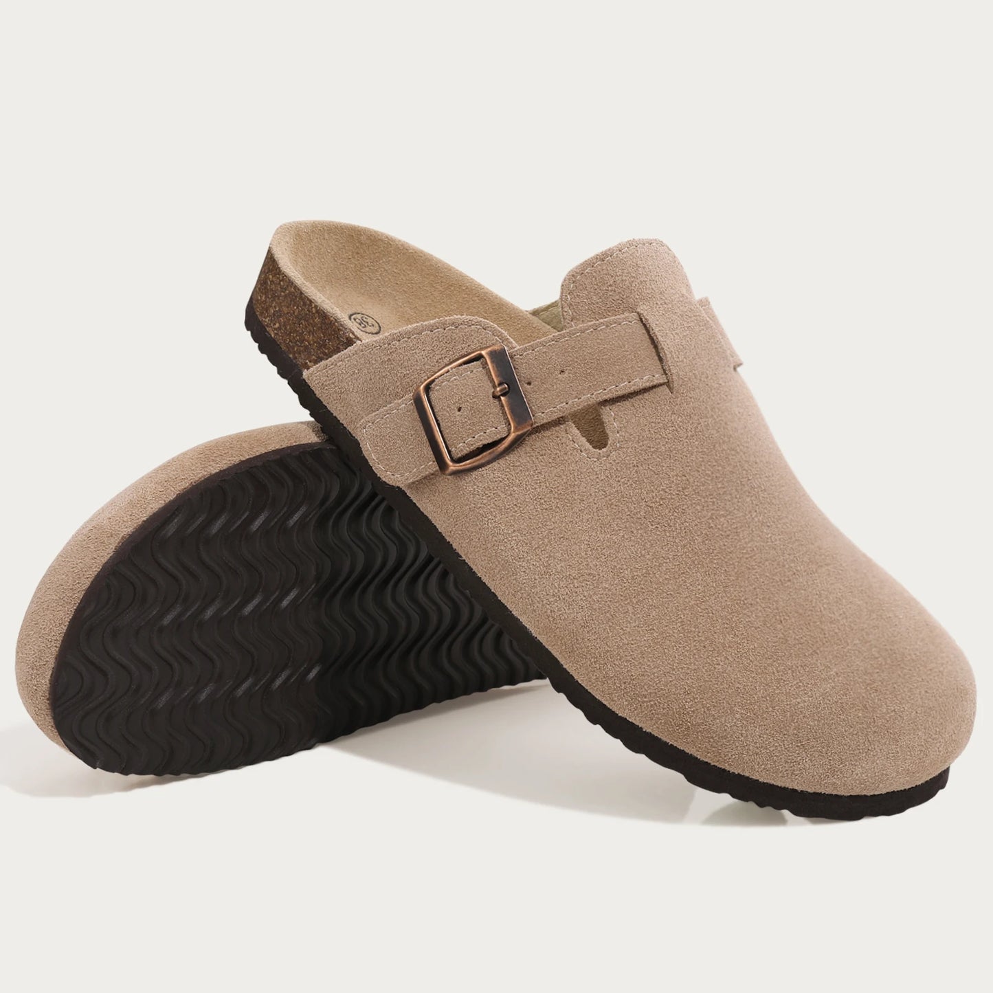 Evshine Men's Cow Suede Clogs with Arch Support Leather Mules Comfort Fashion Potato Shoe Women Cork Footbed Genuine Suede Clogs