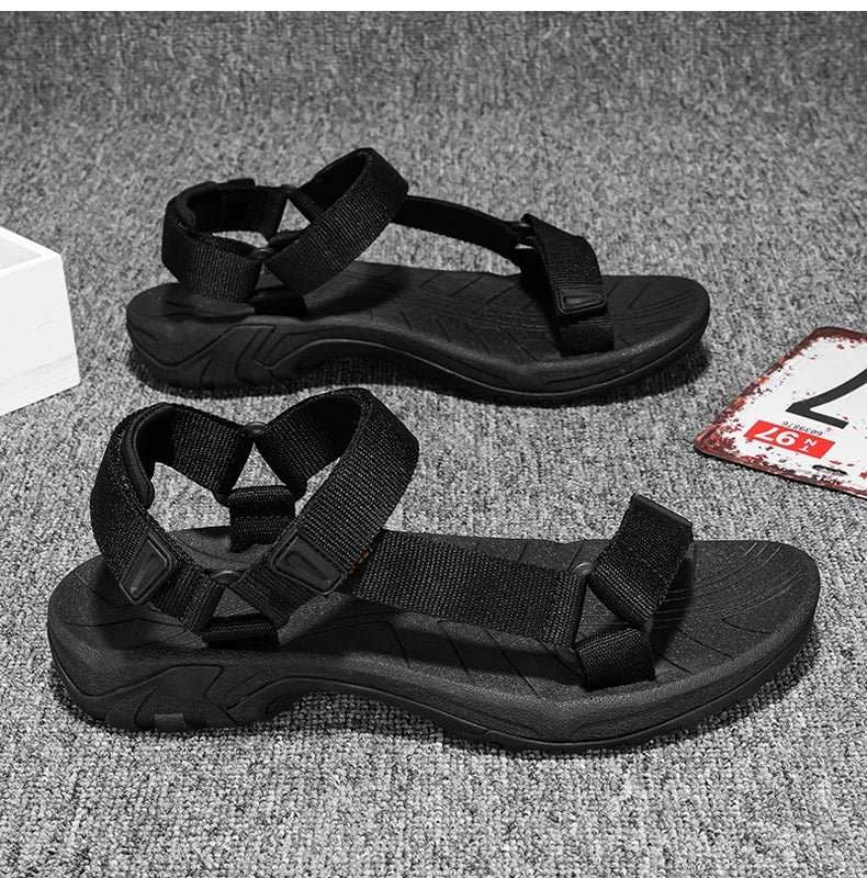 High Quality Summer Open Shoes Men Outdoor Adjustable Sandals Beach Gladiator Rome Breathable Green Pure Black Big Size 47 48