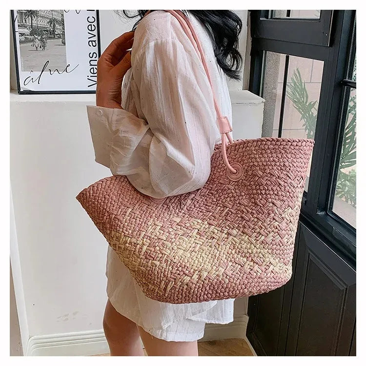 Casual Large Capacity Tote Designer Wicker Woven Women Handbags Summer Beach Bali Straw Bag Lady Travel Big Basket Purse