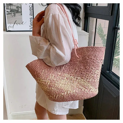 Casual Large Capacity Tote Designer Wicker Woven Women Handbags Summer Beach Bali Straw Bag Lady Travel Big Basket Purse