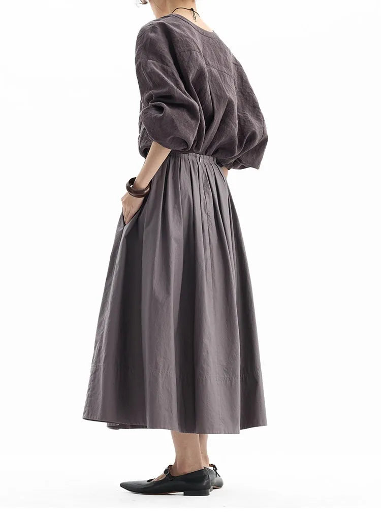 Hepburn-Style Mini Skirt~Pleated Skirt for Petite Figures, Gray-Purple 100% Cotton Umbrella Skirt, Gray A-Line Skirt, New Style for Women