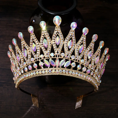 KMVEXO Baroque Queen Large Crystal AB Crowns For Bridal Women Girls Wedding Tiaras Diadem Comb Princess Party Hair Dress Jewelry