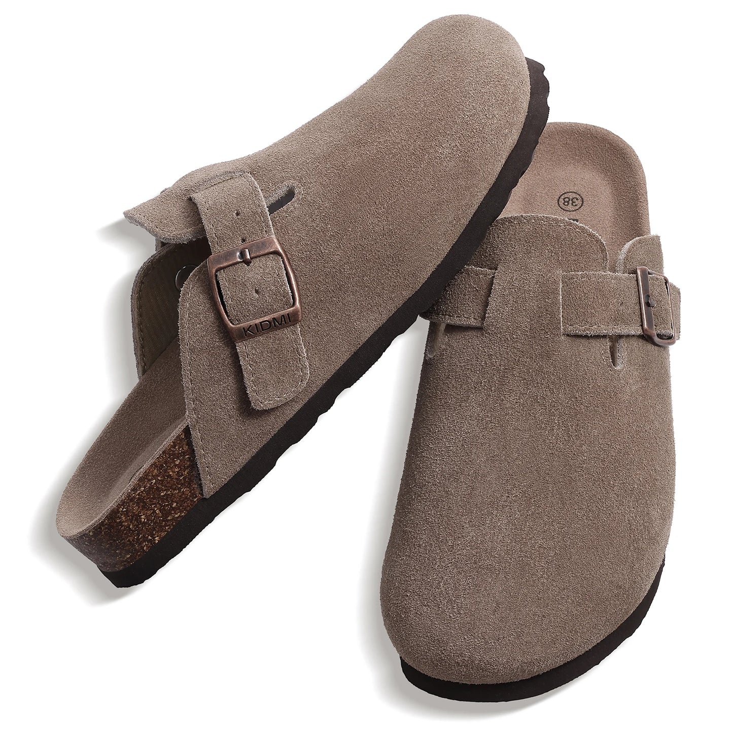 Goosecret Genuine Cow Suede Clogs for Women Men Clogs Soft Cork Footbed Mules Leisure House Shoes with Arch Support Beach Slides
