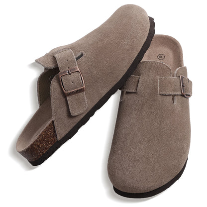 Goosecret Genuine Cow Suede Clogs for Women Men Clogs Soft Cork Footbed Mules Leisure House Shoes with Arch Support Beach Slides