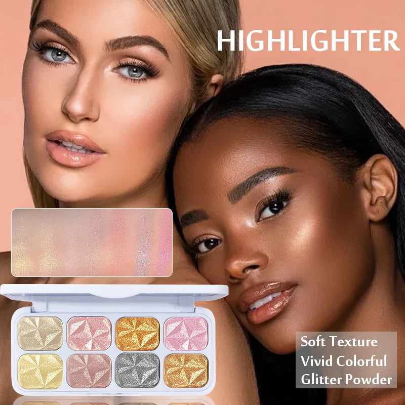 2026 New 8 Colors Metal Highlighter Palette Shimmer Iridescent Glitter Eye Shadow Throughout wear Set Spring Summer Vibrant Glow