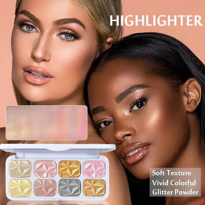 2026 New 8 Colors Metal Highlighter Palette Shimmer Iridescent Glitter Eye Shadow Throughout wear Set Spring Summer Vibrant Glow