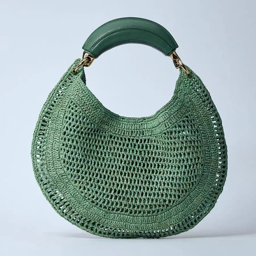 Cross border summer seaside vacation style retro wrist pure handmade colorful grass woven armpit bag hobo handbag