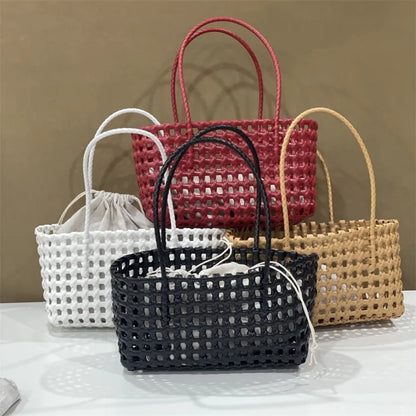 Plastic Hollow Weave Bag Countryside Style Large Capacity Beach Tote Bag Bohemian Style Bucket Bag Woman PVC Handbag Girls