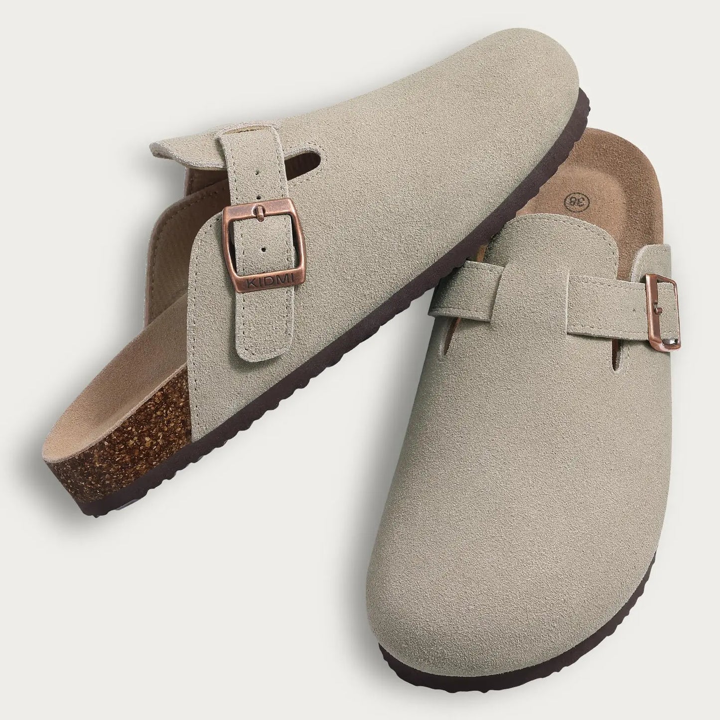 Evshine Men's Cow Suede Clogs with Arch Support Leather Mules Comfort Fashion Potato Shoe Women Cork Footbed Genuine Suede Clogs