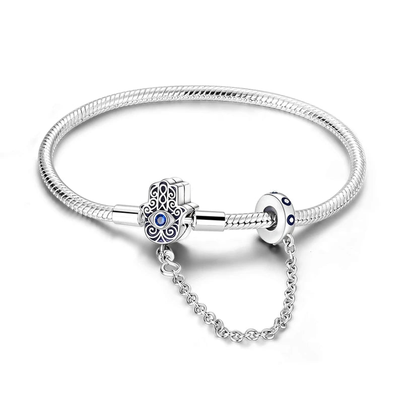 925 Sterling Silver Travel Plane Snake Basic Chain Cat and Moon Bracelet fit Original Charm Beads DIY Women Design Jewelry Party