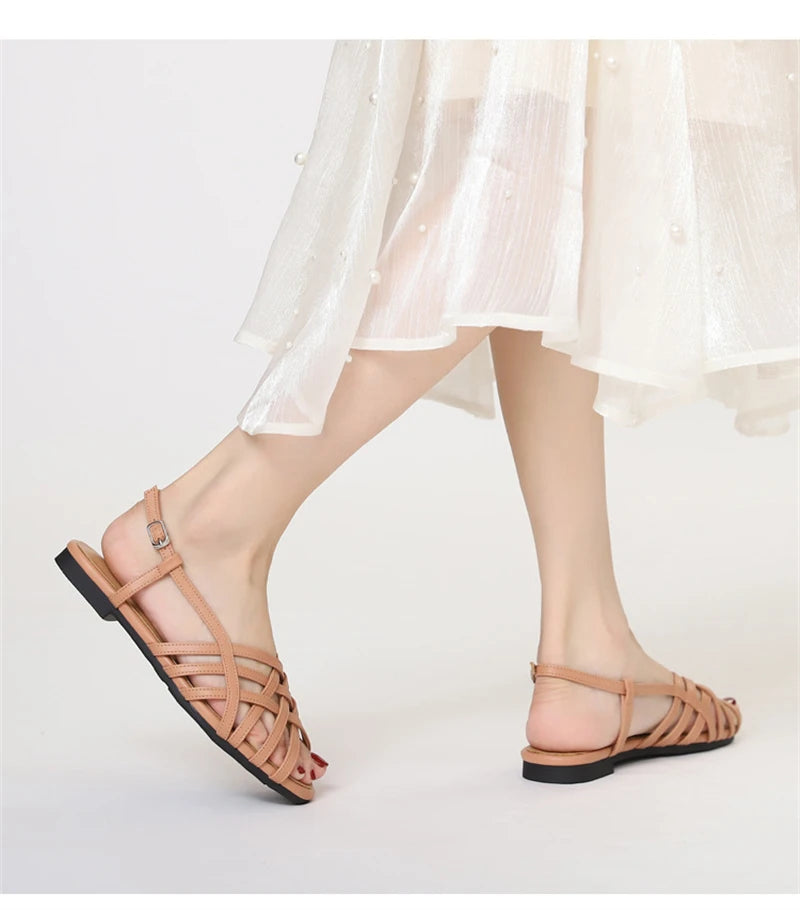 Women Roman Gladiator Flat Sandals Summer Soft Bottom Open Toe Narrow Band Weave Casual Shoes Plus Size Sandalias босоножки