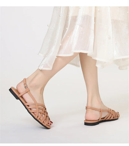 Women Roman Gladiator Flat Sandals Summer Soft Bottom Open Toe Narrow Band Weave Casual Shoes Plus Size Sandalias босоножки