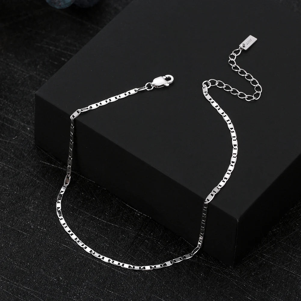 Rinntin Italian Sparkle Mirror Link Chain Anklet Women's 925 Silver Summer Foot Chain Bracelet Fashion Ankle Straps Jewelry SA29