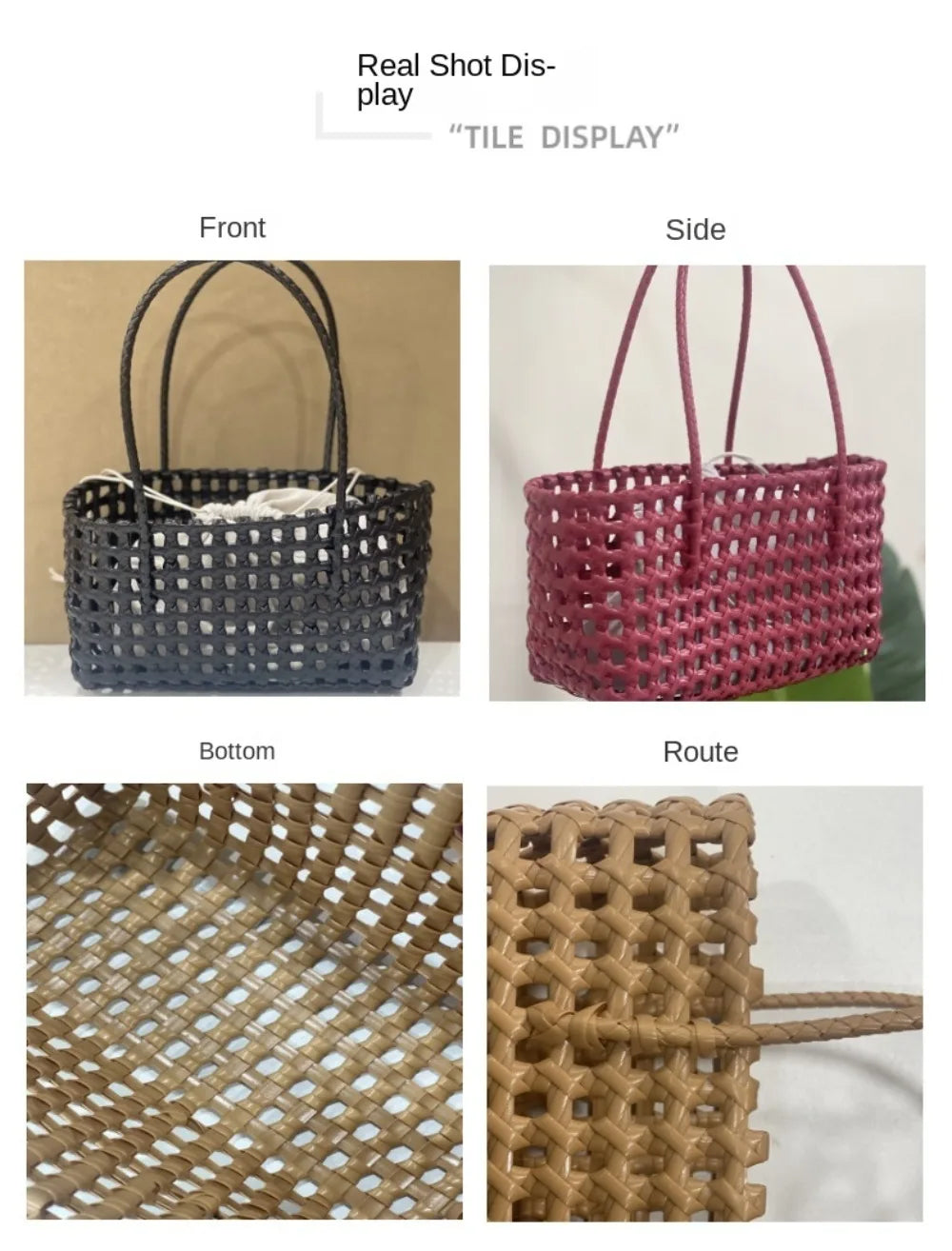 Plastic Hollow Weave Bag Countryside Style Large Capacity Beach Tote Bag Bohemian Style Bucket Bag Woman PVC Handbag Girls